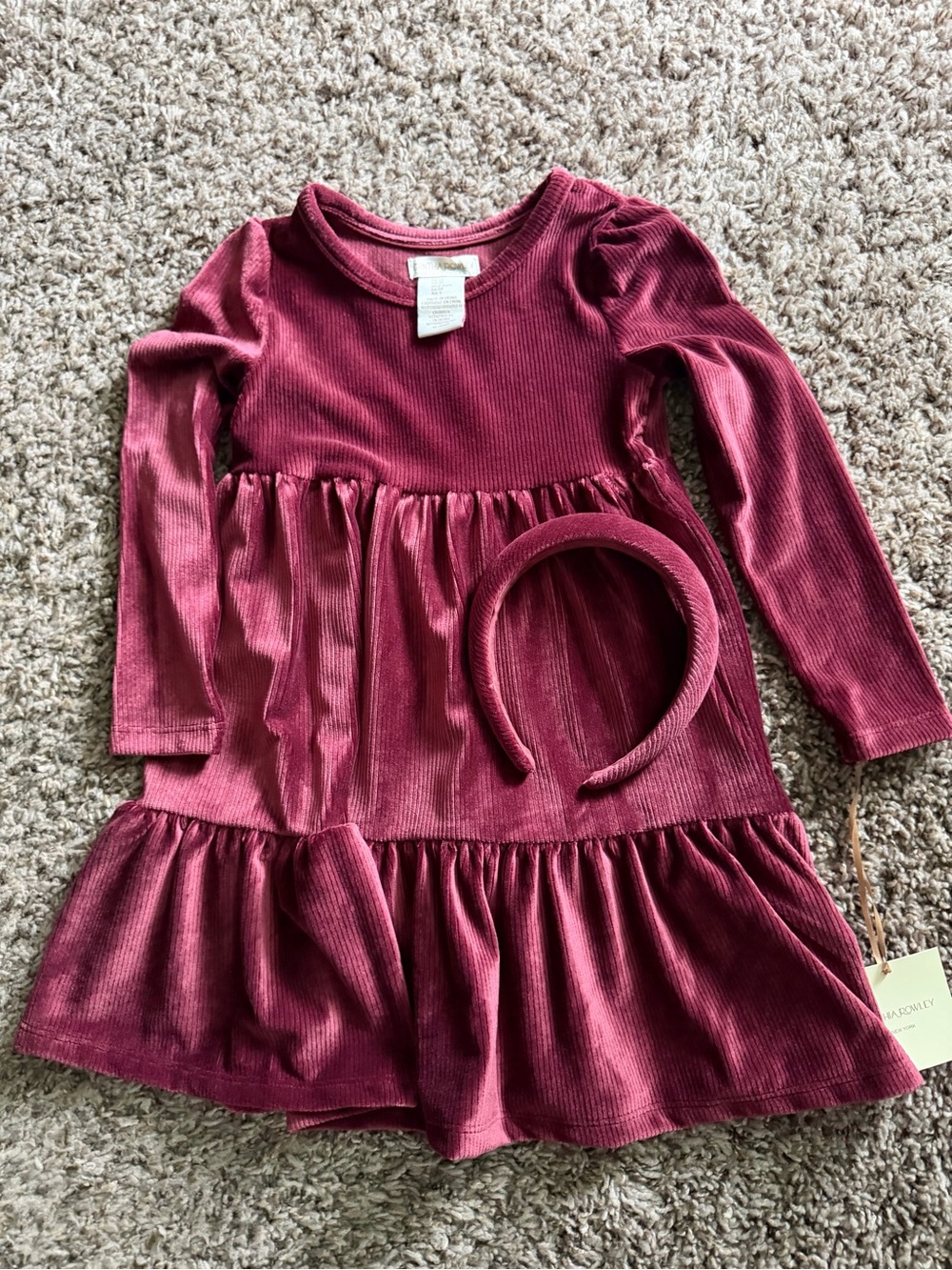 NWT Cynthia Rowley Girls Ribbed Velvet Dress & Headband Set - Berry - 3T